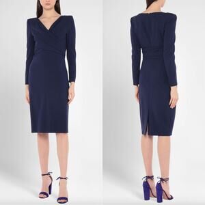 NEW Alexander McQueen Gathered Sapphire Pencil Virgin Wool Dress Size 44